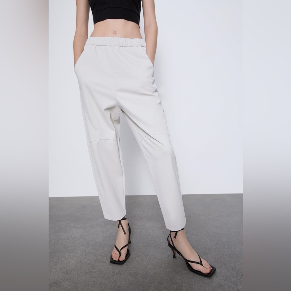 ZARA White Faux Leather Seamed Pants Size S